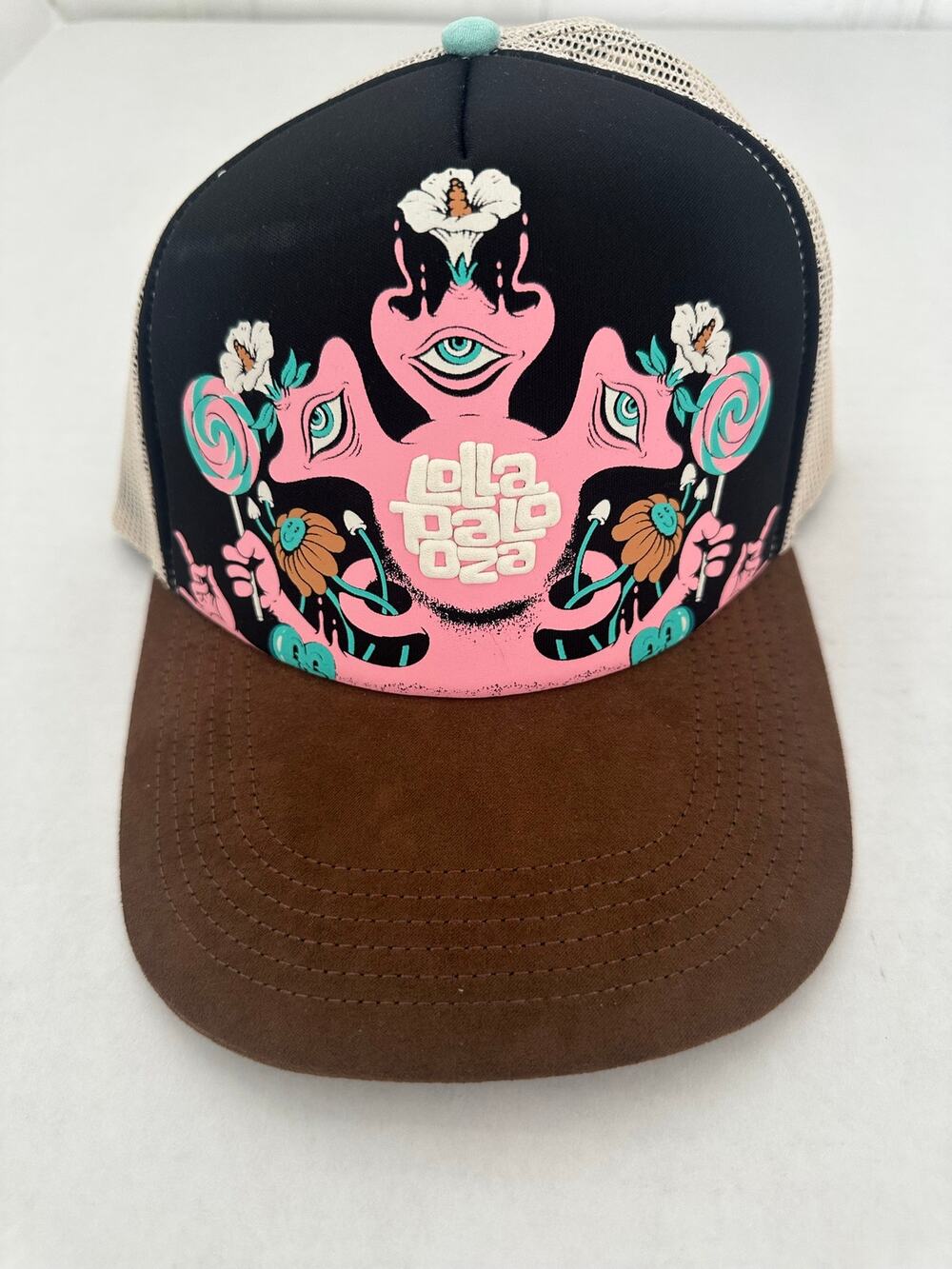 Lollapalooza Poster Foam Trucker Hat – Brown/Black Psychedelic Festival Cap